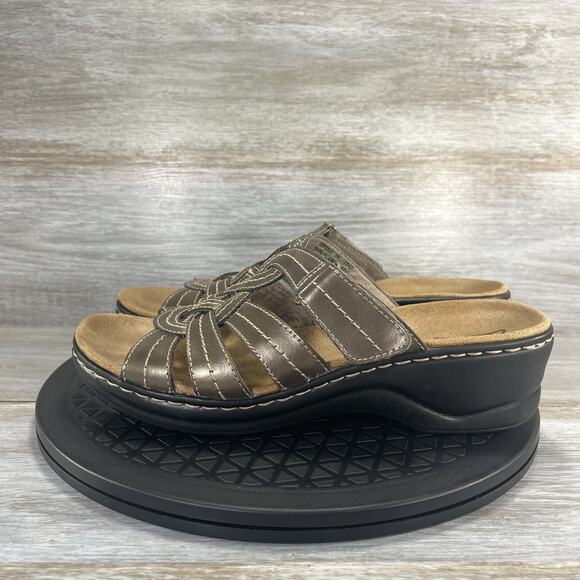 Clarks Women’s Lexi Dill Slip On Brown Wedge Slide Sandals Size 9 N - Picture 1 of 8